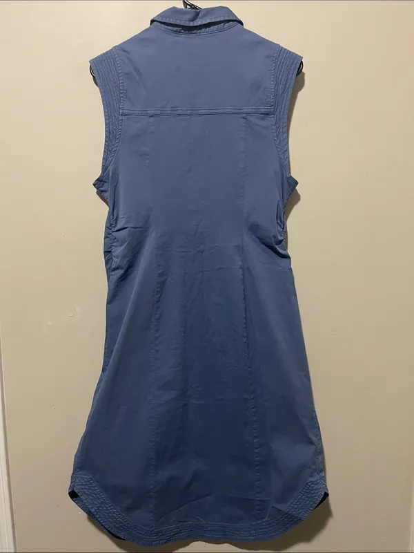 Pilcro Anthropologie Sleeveless Button Front Midi Blue Collared Shirt Dress 12 - Image 7