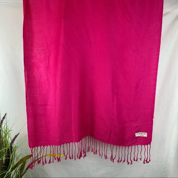 Pashmina Hot Pink Rectangular Thin Knit Scarve Scarf - Image 3