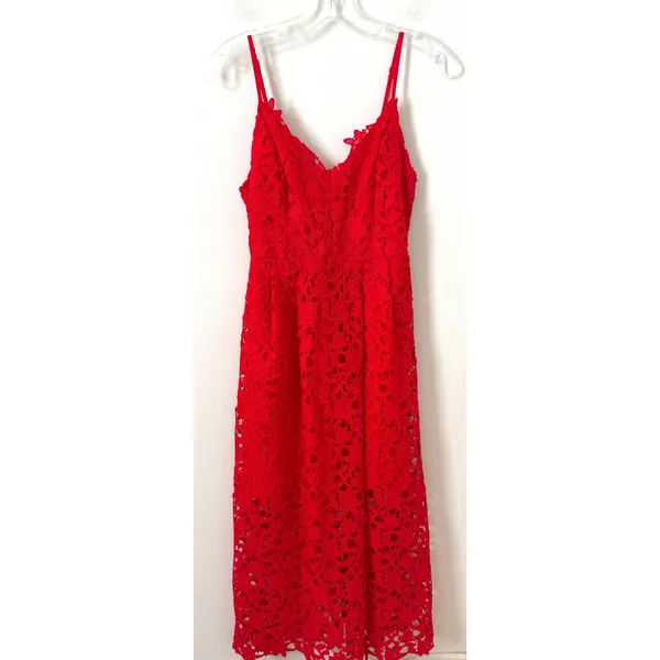 ASTR The Label Lace Adjustable Spaghetti Strap Midi Dress Red Size Small - Image 4