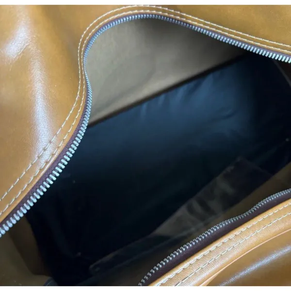 Vintage Peter Hantz Caramel Brown Faux Leather Travel Bag Shoulder Duffle - Image 11