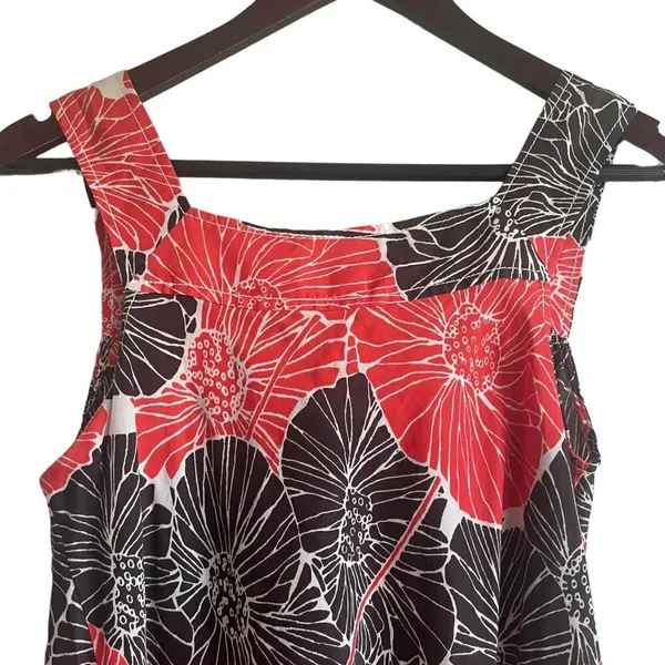 Y2K Banana Republic Women Top S Red Black Tropical Floral‎ Babydoll Festival - Image 3