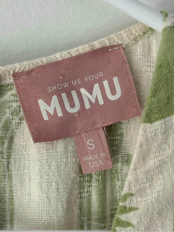 Show Me Your Mumu Jessa Mini Dress Green White Tropical Pattern Linen Blend - Image 5