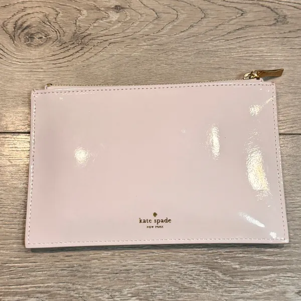 Kate Spade Pink Patent Faux Leather Bridal Pencil Pouch‎ Hearts Arrow - Image 3