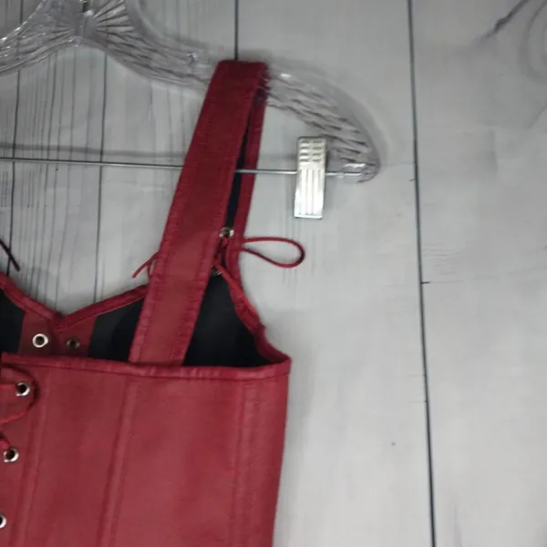 Charmian Renisssnce Red Faux Leather With Boning Corset Top with Zipper And Lace - Image 8