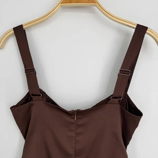 WeWoreWhat‎ Ruched Cup Bodysuit Size 2 Brown Satin Night Out Trendy Sexy - Image 6