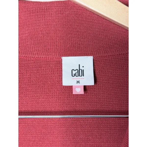 CAbi Red Notch Lapel‎ Blazer Jacket 100% Cotton Women's Size Medium 3/4 Sleeve - Image 6