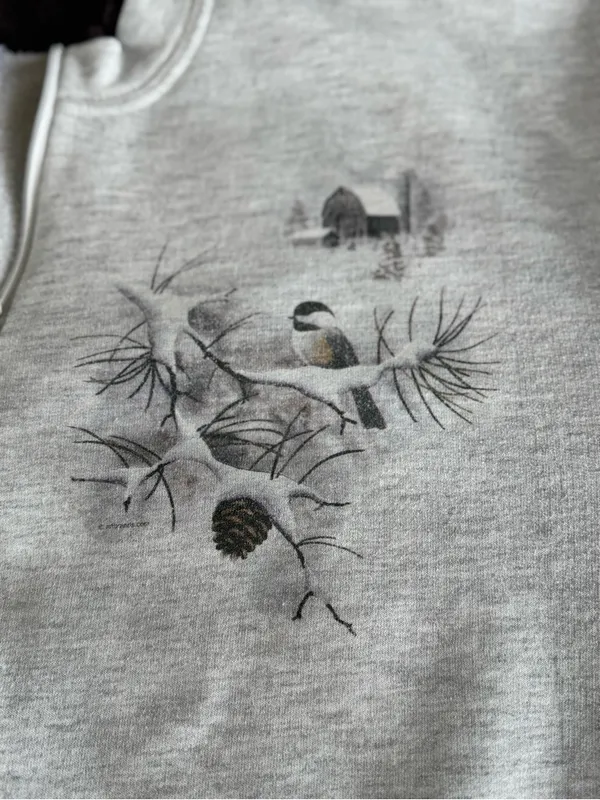 Vintage Cottagecore Gray Chickadee Birds Pullover Sweatshirt Sz Medium - Image 8