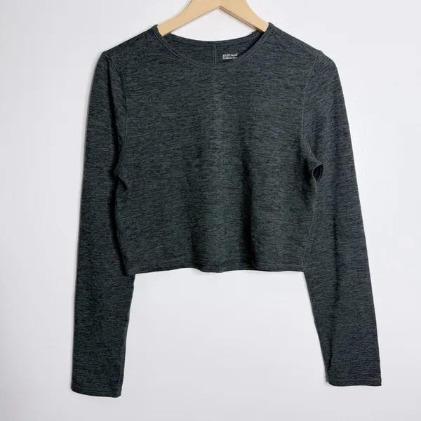 Girlfriend Collective‎ ReSet Cropped Long Sleeve Workout Top Gray LG Activewear - Image 3