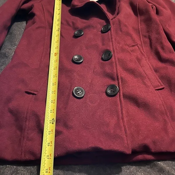 Womens Pea Coat Double Breasted‎ Jacket Collared Wool Blend Outerwear Red Size M - Image 4