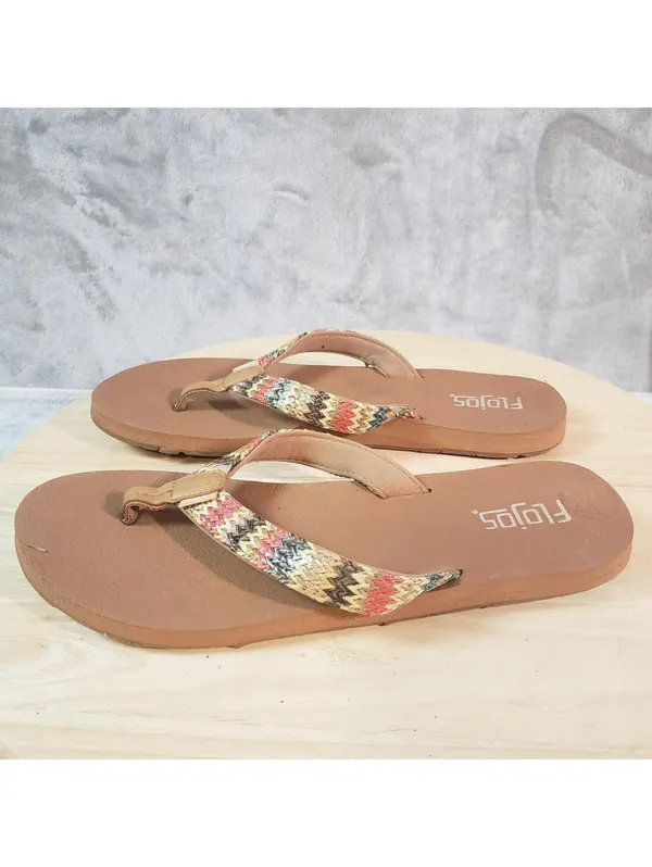 Flojos Women's Chevron Flip Flop Sandals Brown Multicolor Straps Size 8 - Image 4