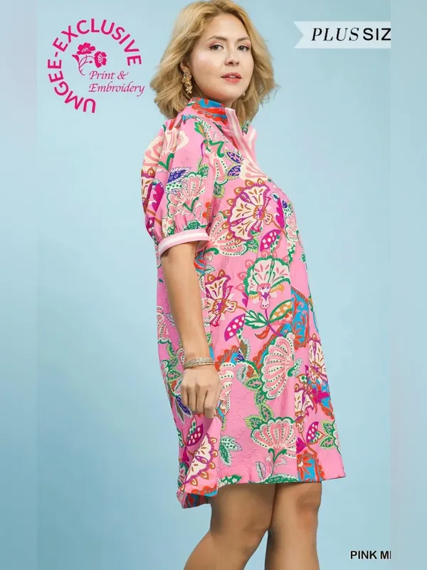 New! Umgee Plus Size Jacquard Paisley Print Puff Sleeve Tunic Dress Size XLarge - Image 4
