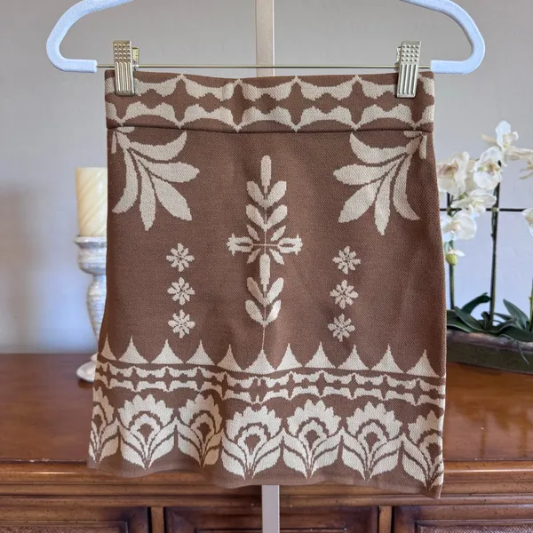 MISA Los Angeles Leni Knit Mini Skirt XS Brown Cream NWT - Image 2