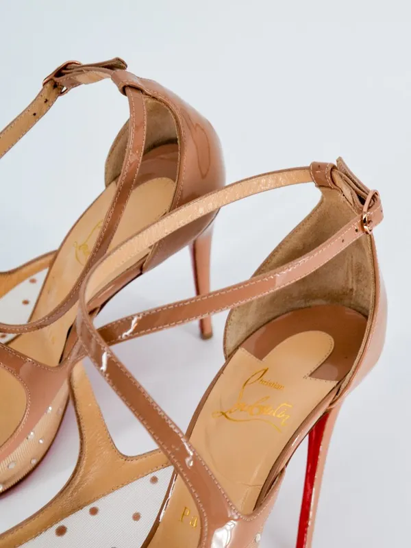 Christian Louboutin Twistissima Strass Nude Mesh Crystal Pumps 37 - Image 7