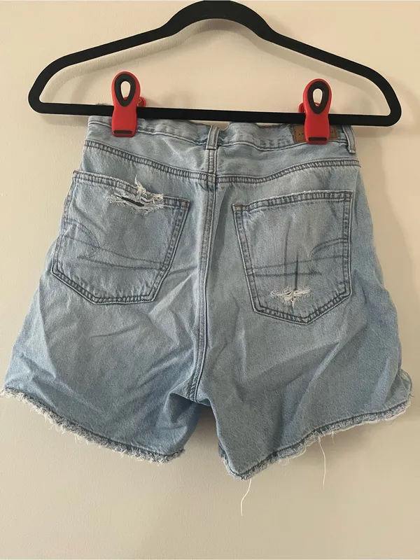 American Eagle Highest Rise Baggy Denim Shorts 0 Light Wash Distressed Casual - Image 6