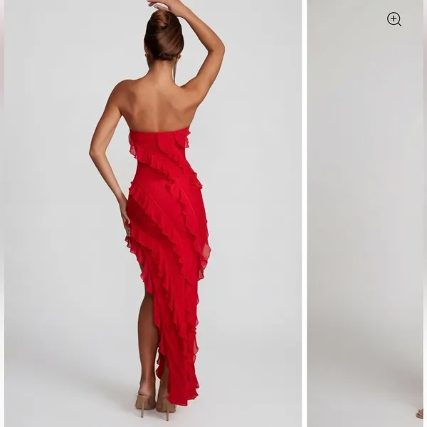 OhPolly Nevali Bandeau Ruffle Detail Maxi Dress in Red‎ Sz 8 - Image 2