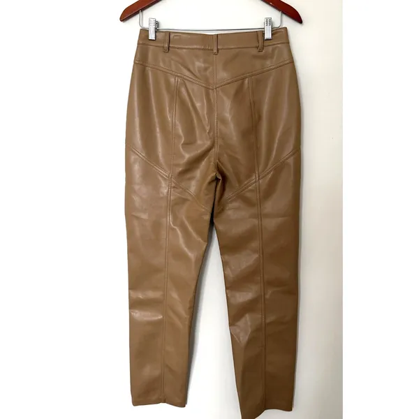 Aritzia Wilfred Rebel High Waisted Vegan Leather Pants Camel Edgy Chic Sz 8 - Image 4