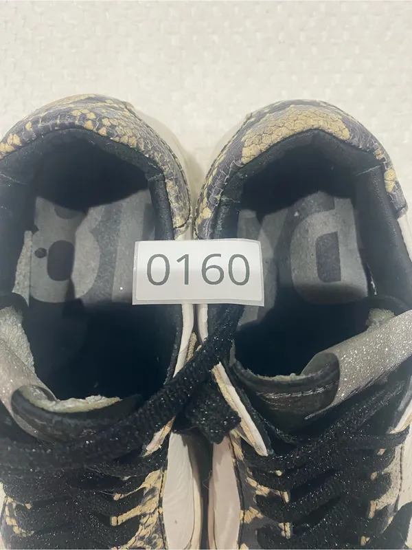 P448 Black and Cream Snake-Print Low Top Sneakers - Image 8