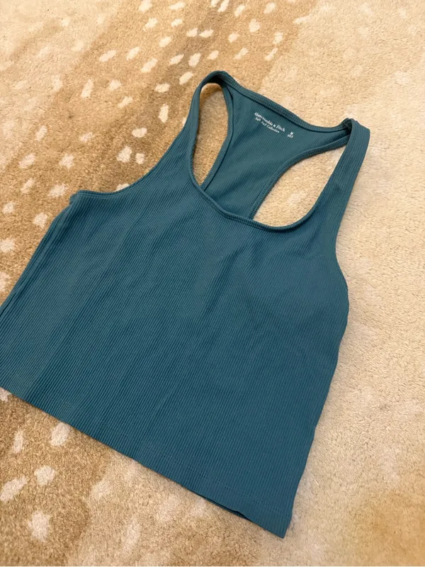 Abercrombie & Fitch Soft A&F Collection Ribbed Racerback Tank Top Teal M - Image 4