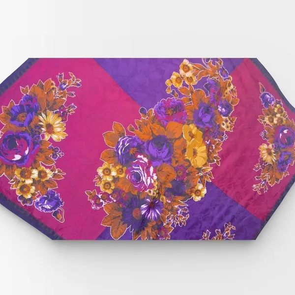 Bally Vintage Silk Floral Square Scarf Purple Magenta 34x34 Designer - Image 4