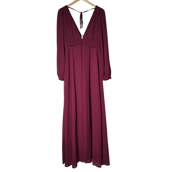 Lulus Love You So Burgundy Long Sleeve V-Neck Maxi Dress Size L New - Image 4
