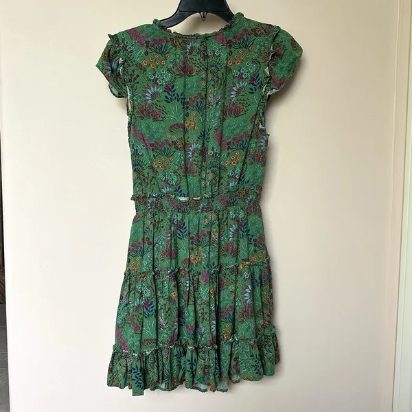Sugarlips Dress Small Midi Cap Sleeve Smocked Waist Green Floral Fairy Cottage - Image 3