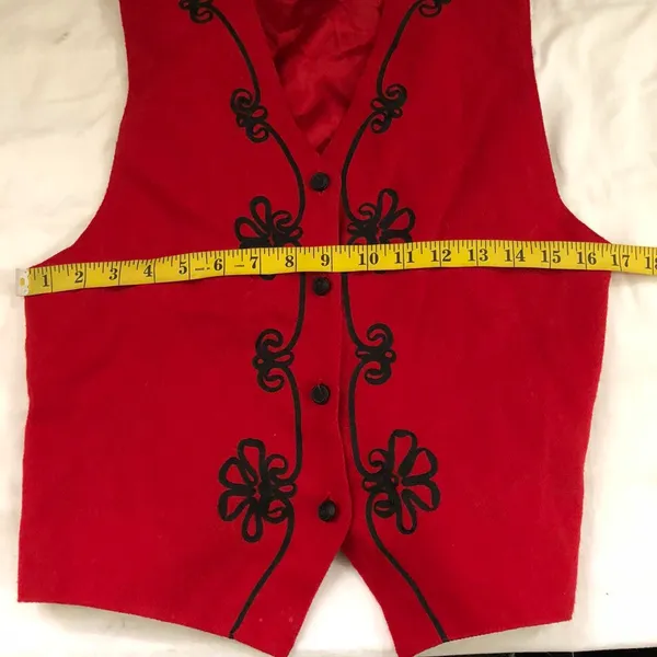 Whimsigoth Grunge Western Whimsygoth Red black floral embroidered fitted vest sleeveless jacket button front-Size M Made in USA #vintage - Image 7