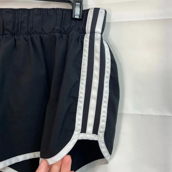 Adidas women's black white striped pull on‎ athletic activewear sports shorts - Image 2