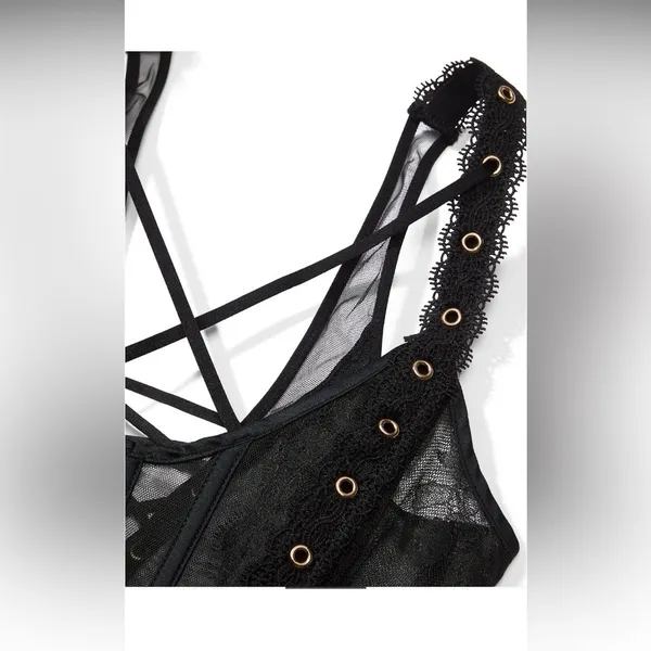 Victoria’s Secret Corset Top S Black Lace Grommet Strappy Festival NWT - Image 5