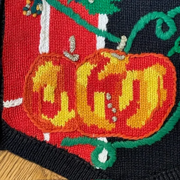 Vintage Cardigan Sweater Vest Halloween Knit Multicolor Embroidered Medium - Image 4