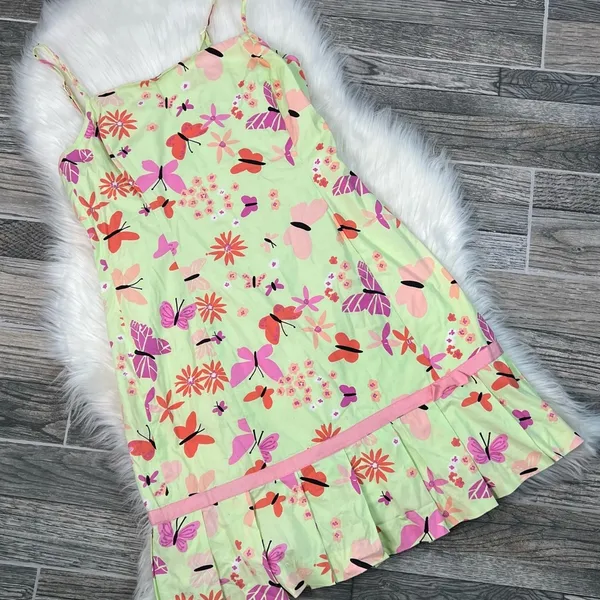 Lilly Pulitzer Vintage White Label Demi Dress Bonjour Palm Green Butterfly Print - Image 3