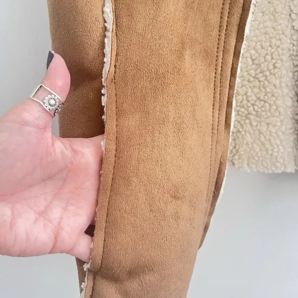 Michael Kors Faux Suede Sherpa Vest Camel Brown Petite Small P/S bohemian - Image 4