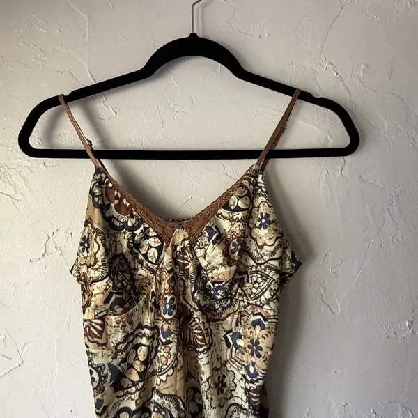 Weavers Girl Camisole‎ Top M Boho Floral Lace Trim Y2K Retro Tank Top Babydoll - Image 2