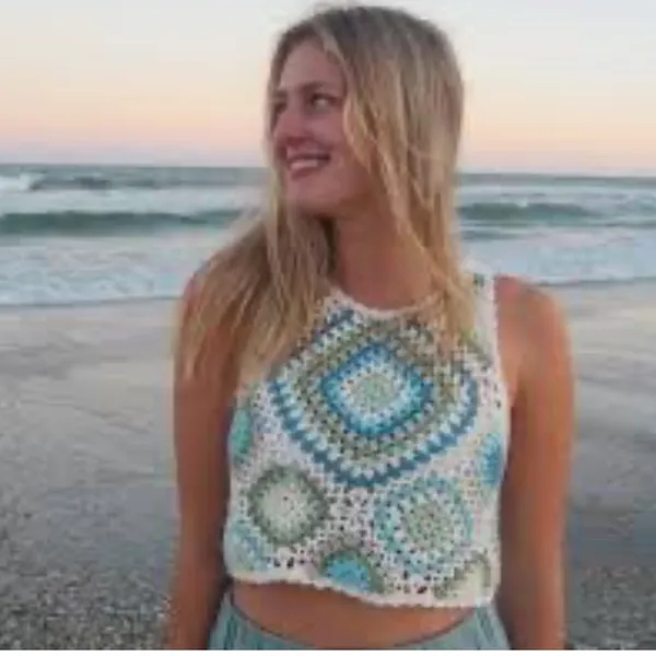 Altar’d state blue green white knit boho crochet crop tank - Image 9