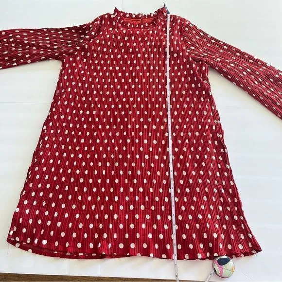 Lulus Pleat to Meet You Wine Red Polka Dot Long Sleeve Shift Dress LARGE‎ - Image 11