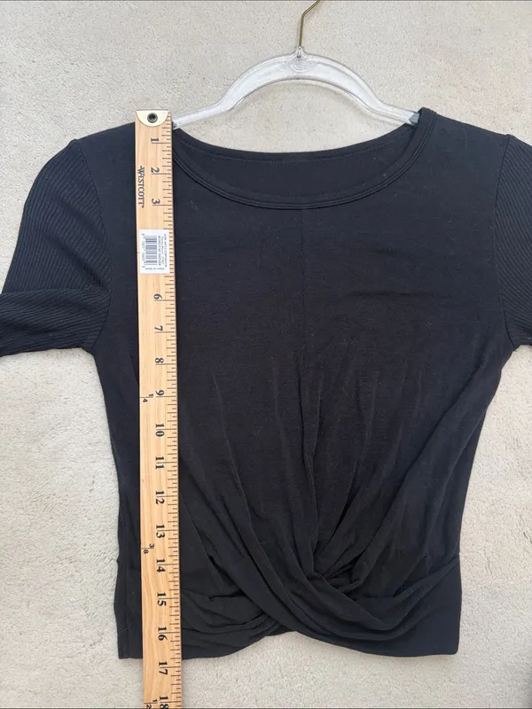 Alo Yoga Black Cover Long Sleeve Cropped Ribbed Top Wrap Detail Size Small - Image 8
