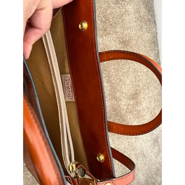 Pratesi Firenze Italian cognac Leather square Satchel Brown cross body bag - Image 12