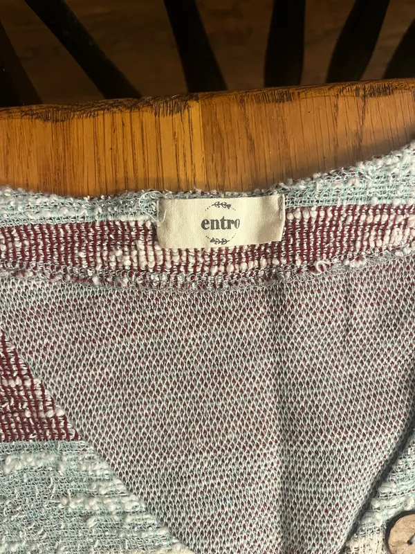 Entro Striped Short-Sleeve dButton-Front Women's Dress in Light Blue and Burgundy - Image 2