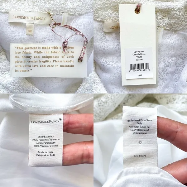 LoveShackFancy‎ Castella Gown Lace Embroidered Maxi Dress White Size 00 NWT - Image 5