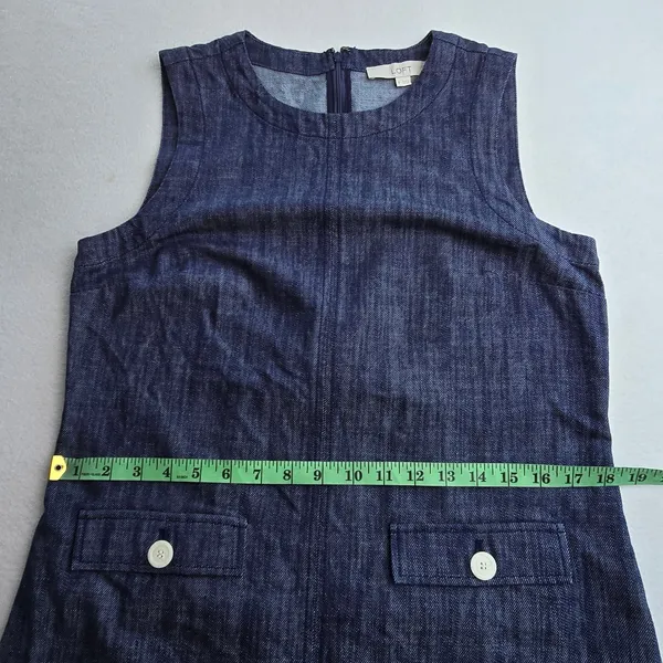 LOFT 31Y Womens Blue Denim Sleeveless‎ Shift Dress Round Neck Pockets Size 6 - Image 7