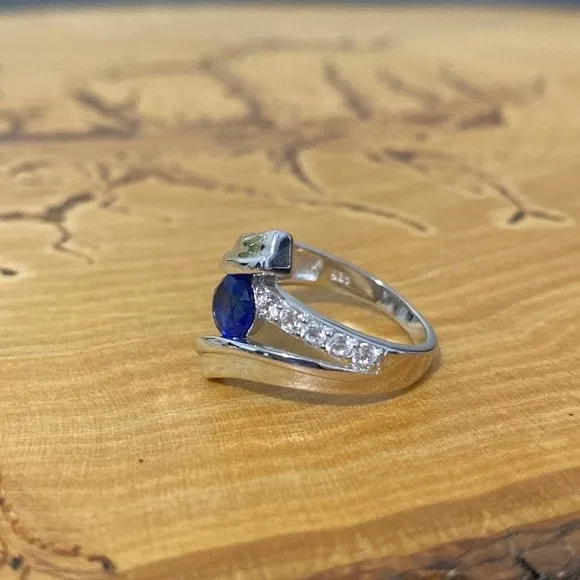 Sterling Silver Sapphire Bypass Ring Size 5.25 - Image 2