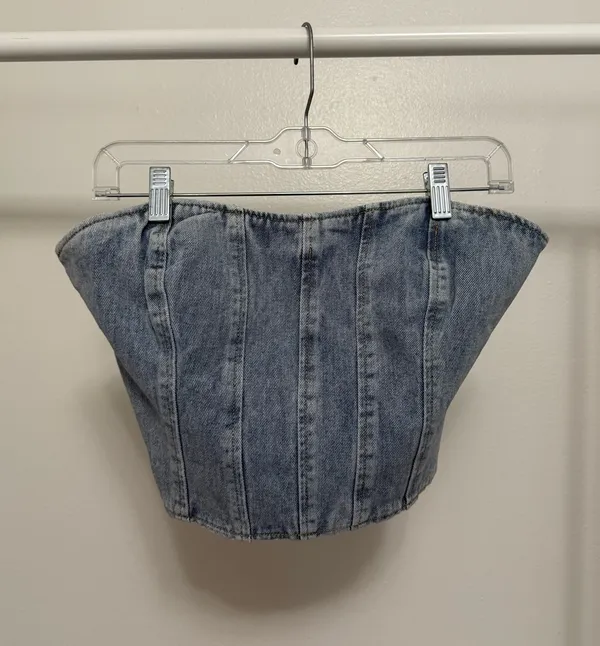 Pretty Little Thing Bandeau Denim Corset Top - Image 4