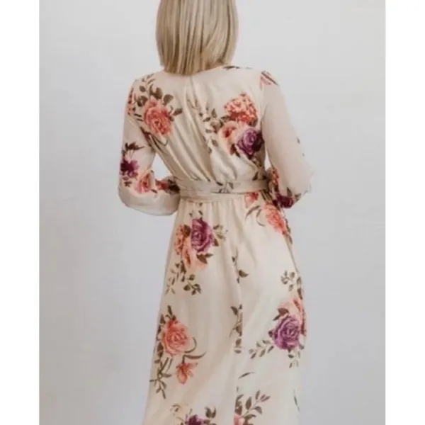 Baltic Born Lydia Ivory Floral Chiffon Maxi Dress V-Neck bump frendly NWT - Image 2