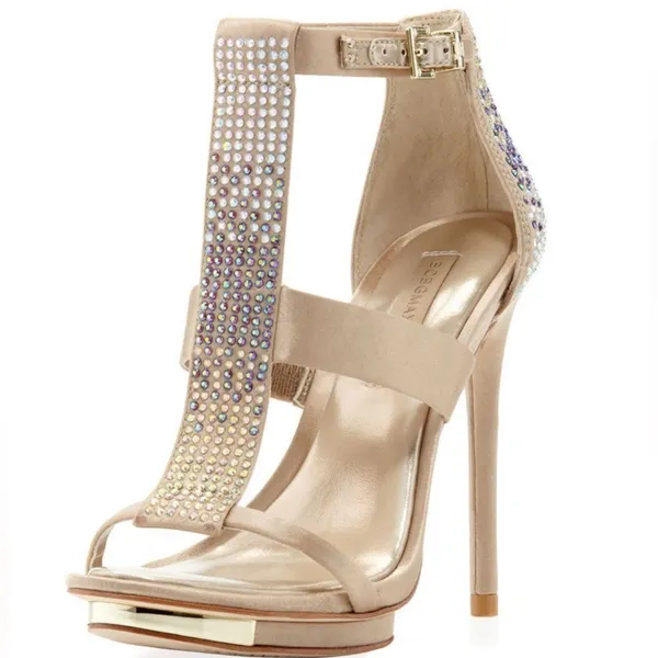 BCBGMaxAzria Beige Embellished High Heel Sandals. 7.5 - Image 2