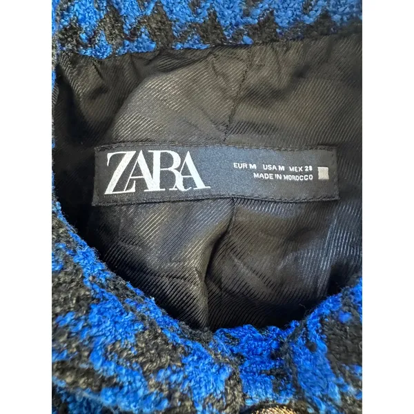 Zara Royal Blue & Black Houndstooth Collared Cropped Jacket w/ Gold Buttons - Image 6