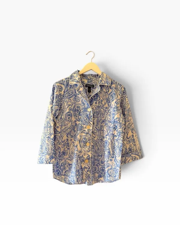 Lauren Ralph Lauren Blue Blue White Paisley Embroidered logo button down contemp - Image 2