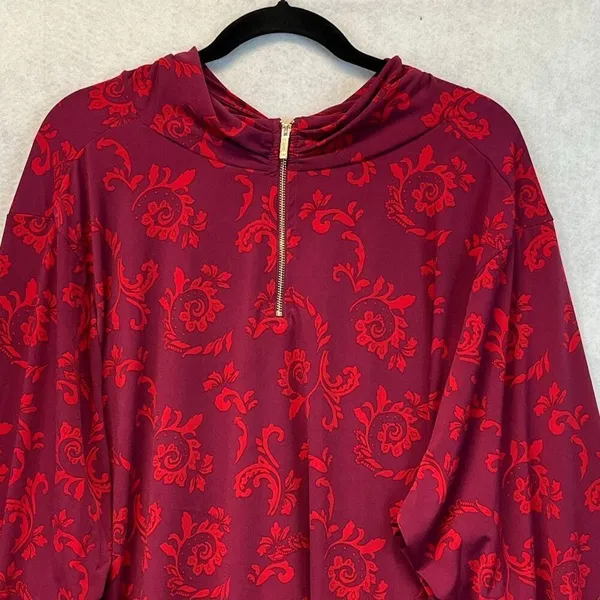 NWT‎ LIZ CLAIBORNE Women’s Career Blouse 3X Magenta Scroll Long Sleeve Stretch - Image 8