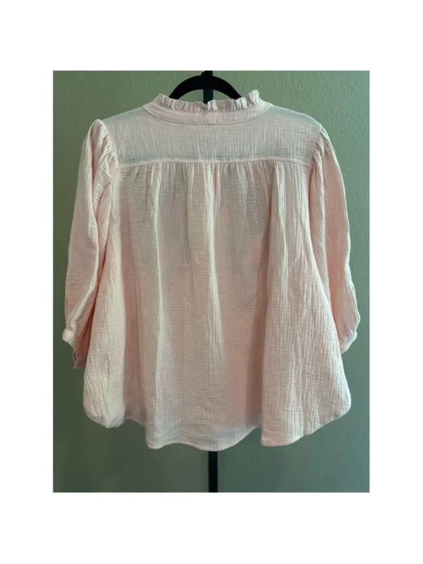 Size S Easel Los Angeles Embroidered Cotton Gauze Shirt Top in Blush - Image 5