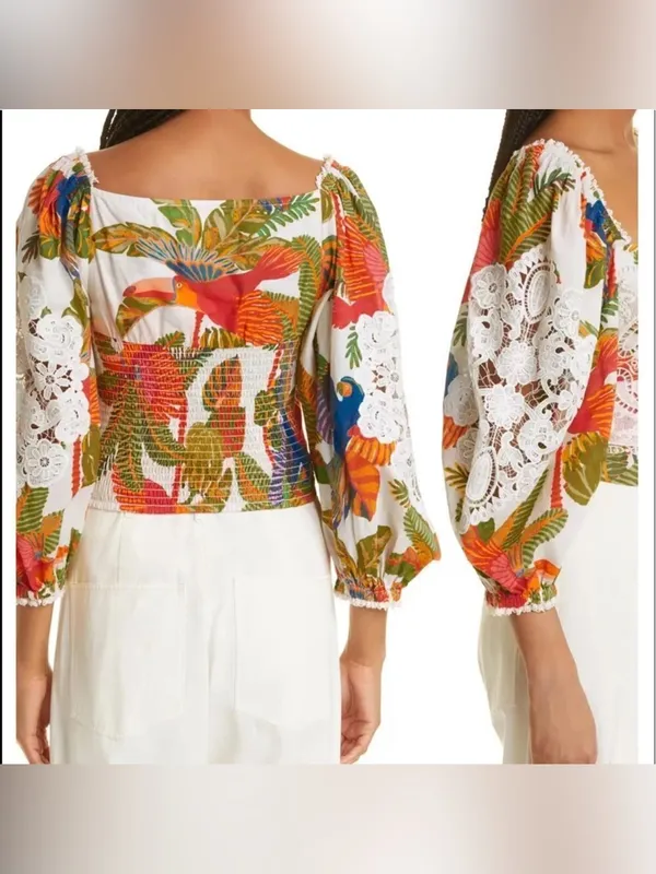 FARM Rio Off-White Forest Birds Blouse Size Xsmall , $155 - Image 2