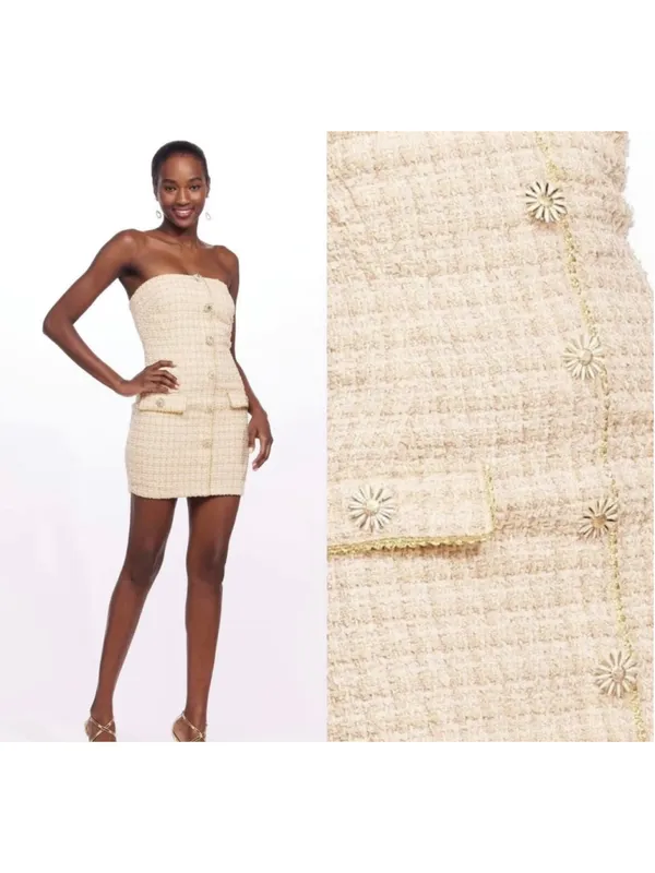 Anthropologie Eva Franco Strapless Tweed Dress Size 2 Beige Gold - Image 2