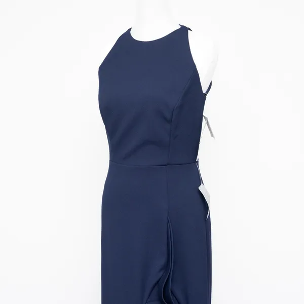 Betsy‎ & Adam Arielle Scuba Crepe Ruffle Slit Gown Navy Size 2 - Image 10